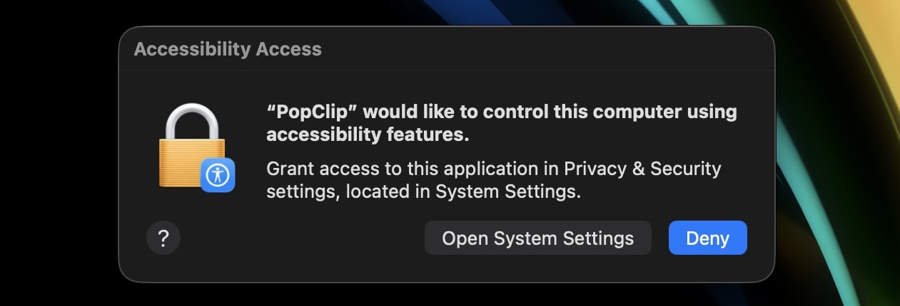 Accessibility request dialog