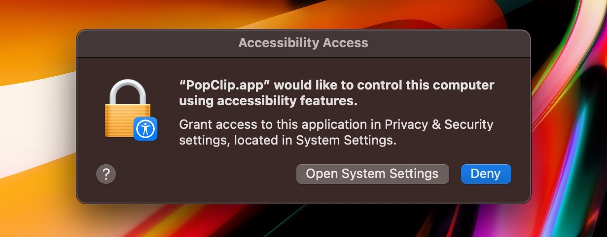 Accessibility request dialog