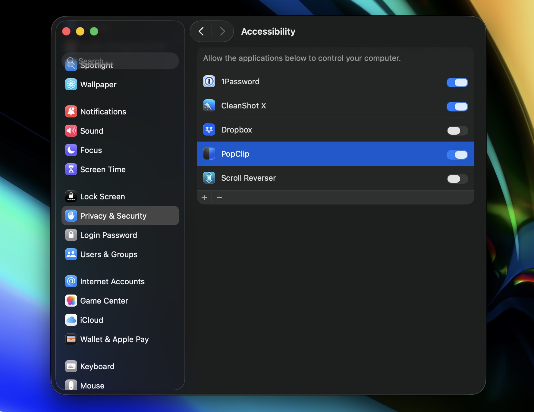 Accessibility settings